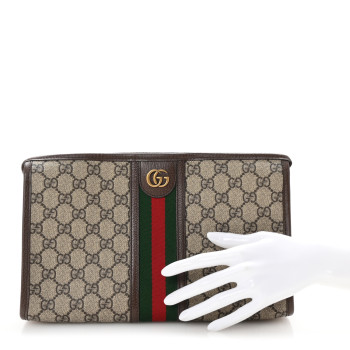 GUCCI GG Supreme Monogram Web Ophidia GG Toiletry Case Beige New Acero