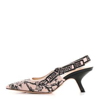 CHRISTIAN DIOR Canvas Embroidered Jardin Botanique J'Adoir Slingback 100mm Pumps 37 Black Nude