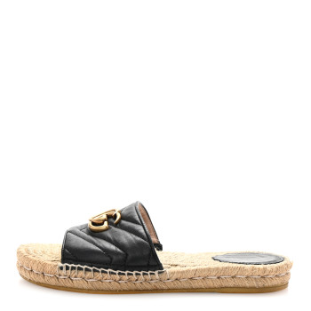 GUCCI Nappa Matelasse GG Marmont Espadrille Slide Sandals 38 Black