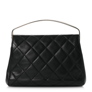 CHANEL Lambskin Quilted Metal Frame Clutch Black