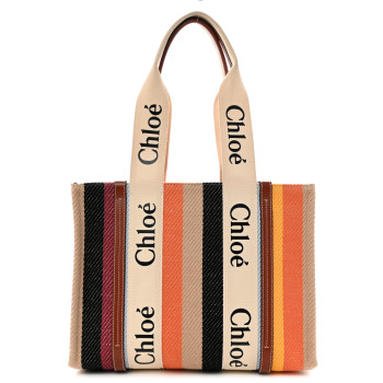 CHLOE Cotton Calfskin Medium Woody Striped Tote Multicolor