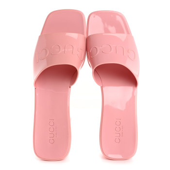 GUCCI Rubber Gucci Logo Womens Platform 20/60mm Slide Sandals 41 Wild Rose