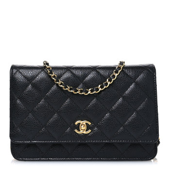 CHANEL Caviar Quilted CC Turnlock Wallet On Chain WOC Black