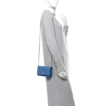 CHANEL Caviar Quilted Mini Wallet On Chain WOC Blue