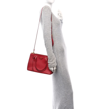 PRADA Saffiano Small Galleria Double Zip Tote Fuoco