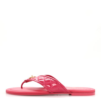 CHANEL Patent Quilted CC Thong Sandals 38 Pink