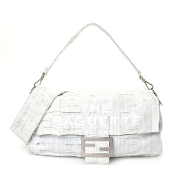 FENDI X MARC JACOBS Bleached Denim Logo Maxi Baguette Off White