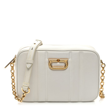 SALVATORE FERRAGAMO Calfskin Quilted Medium Gancini Camera Case Optic White