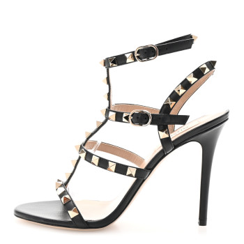 VALENTINO GARAVANI Calfskin Nappa Rockstud Gladiator 105mm Sandals 37 Black