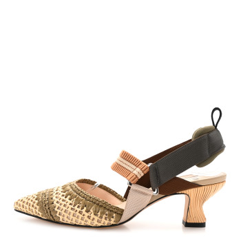 FENDI Raffia Colibri Lite 55mm Slingback Pumps 36 Beige Multicolor