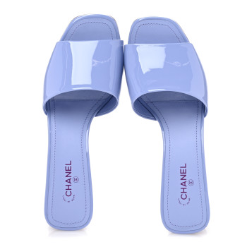 CHANEL Patent Calfskin CC Mules 38 Light Purple Dark Purple