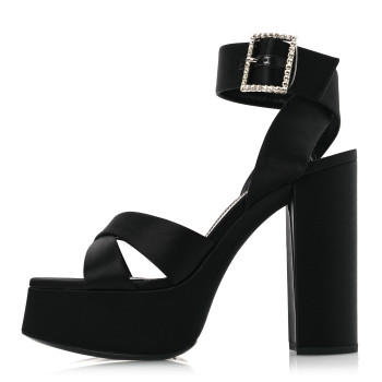 SAINT LAURENT Crepe Satin Biance 85 Platform Sandals 39 Black