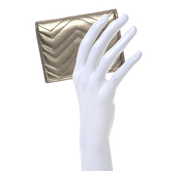 GUCCI Metallic Calfskin Matelasse GG Marmont Wallet Golden Beige