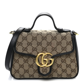 GUCCI Monogram Azalea Calfskin Matelasse Diagonal Mini GG Marmont Top Handle Shoulder Bag Beige Ebony Black
