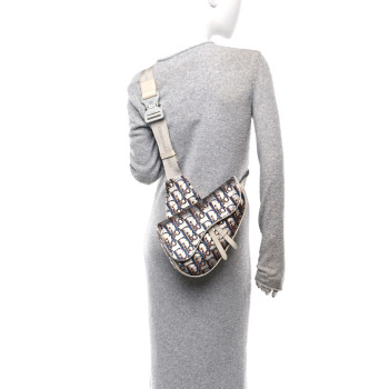 CHRISTIAN DIOR Sequin Oblique Mens Saddle Bag Blue Orange Silver