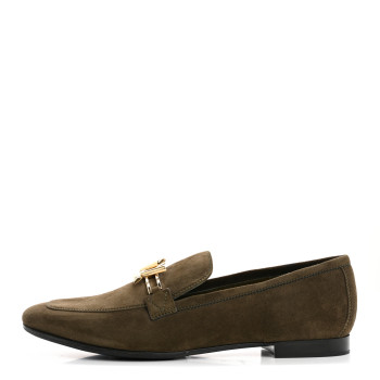 LOUIS VUITTON Suede Upper Case Flat Loafers 40 Green