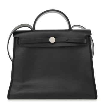 HERMES Toile H Berline Vache Hunter Herbag Zip PM 31 Black Ecru