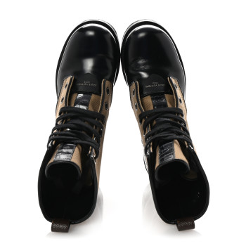 LOUIS VUITTON Canvas Calfskin Crocodile Embossed Metropolis Flat Ranger Boots 37 Kaki