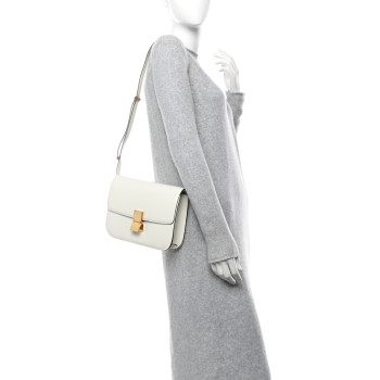 CELINE Spazzolato Calfskin Medium Classic Box Flap Bag White