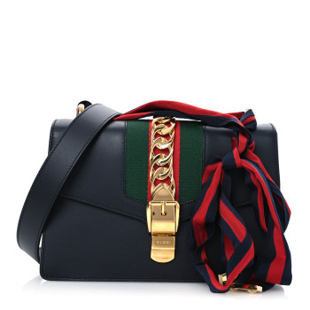 GUCCI Calfskin Small Sylvie Shoulder Bag Black
