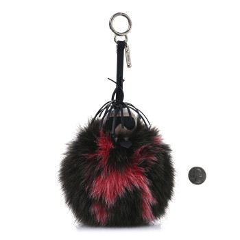 FENDI Fox Fur Shiny Nappa Bi-Color Super Karlito Pom Pom Bag Charm Moro Rosso Chiaro