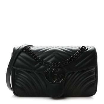 GUCCI Calfskin Matelasse Monochrome Small GG Marmont Shoulder Bag Black