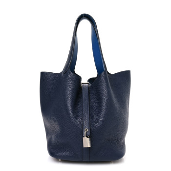 HERMES Taurillon Clemence Swift Eclat Picotin Lock 22 MM Bleu Nuit Bleu Zellige