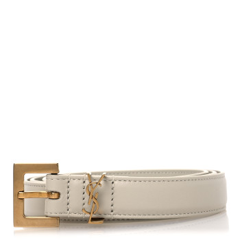 SAINT LAURENT Smooth Calfskin Monogram Square Buckle Belt 80 32 Blanc Vintage