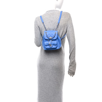 CHANEL Lambskin Quilted Small Duma Drawstring Backpack Blue