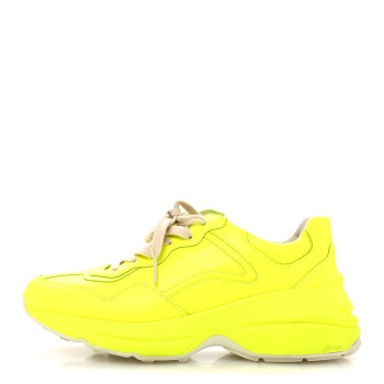 GUCCI Calfskin Womens Rhyton Sneakers 37.5 Yellow Fluo