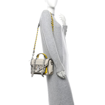 PROENZA SCHOULER Lambskin Snakeskin Canvas Tiny PS1 Satchel Grey Yellow