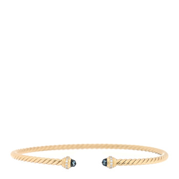 DAVID YURMAN 18K Yellow Gold Diamond Hampton Blue Topaz 3mm Cablespira Bracelet