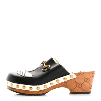 GUCCI X ADIDAS Quebec Calfskin Quentin Goatskin Horsebit Trefoil Clog Mules 37 Black Off White