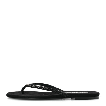 CHANEL Suede Kidskin Strass CC Thong Sandals 37.5 Black