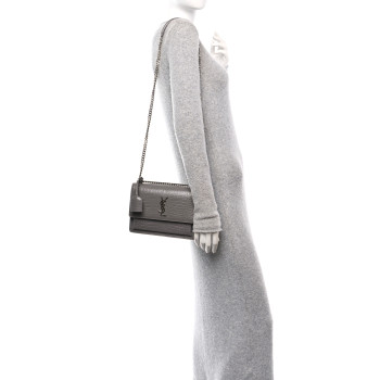 SAINT LAURENT Calfskin Crocodile Embossed Medium Monogram Sunset Fog