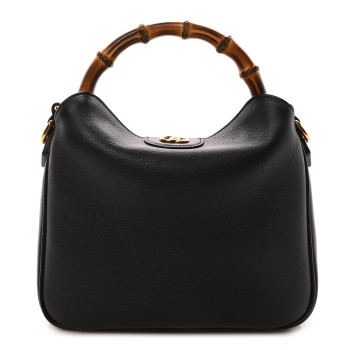 GUCCI Softy Wonka Textured Dollar Calfskin Small Diana Bamboo Shoulder Bag Black