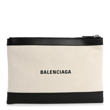 BALENCIAGA Calfskin Cotton Canvas Logo Clutch Black
