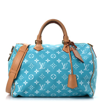 LOUIS VUITTON Calfskin Monogram Speedy P9 Bandouliere 40 Turquoise