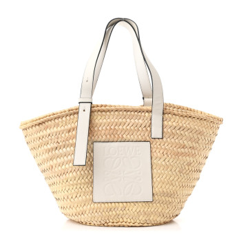 LOEWE Raffia Medium Basket Tote Bag Natural White