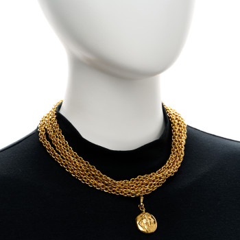 CHANEL Metal Medallion Multi Chain Short Necklace Gold