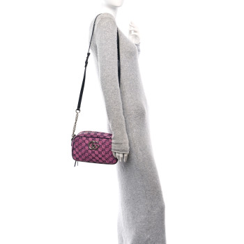 GUCCI Monogram Multicolor Matelasse Diagonal Small GG Marmont Chain Shoulder Bag Pink Blue