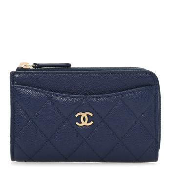 CHANEL Caviar Quilted CC Zip Around Card Holder Navy
