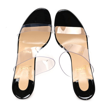 CHRISTIAN LOUBOUTIN Patent PVC Just Nothing 85 Slide Sandals 37 Black
