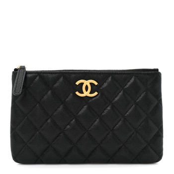 CHANEL Caviar Quilted Small CC Cosmetic Case Black