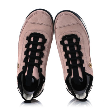 CHANEL Suede Calfskin Nylon Grosgrain CC Sneakers 40 Light Pink