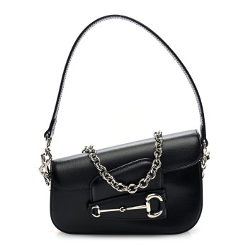 GUCCI Calfskin Mini Horsebit 1955 Asymmetric Shoulder Bag Black