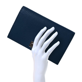 FENDI Cuoio Romano Selleria Mini Peekaboo Clutch Wallet Blue Notte