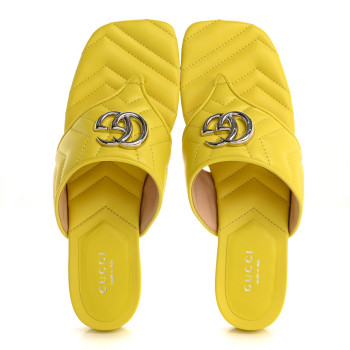 GUCCI Nappa Charlotte Double G Marmont Thong Sandals 37.5 Acid Lime