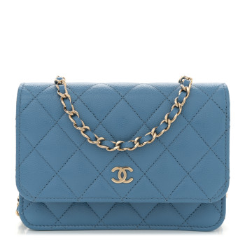 CHANEL Caviar Quilted Mini Wallet On Chain WOC Blue