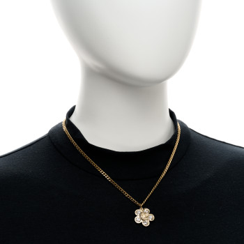 CHANEL Crystal CC Flower Pendant Necklace Gold